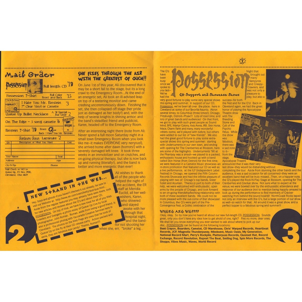 1996 Quip Newsletter Vol 3 Issue 3 Queue Up Band Cleveland Ohio Music Flyer VG- - Picture 3 of 3